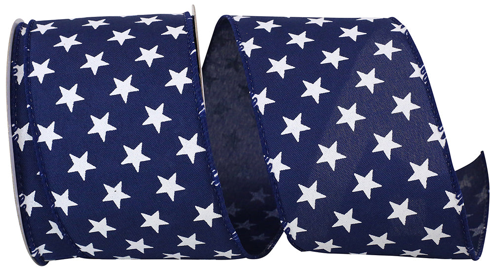 Navy blue wired-edge flag with red stars on white background