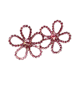 Pair of pink rhinestone earrings in a five-petal flower outline design.