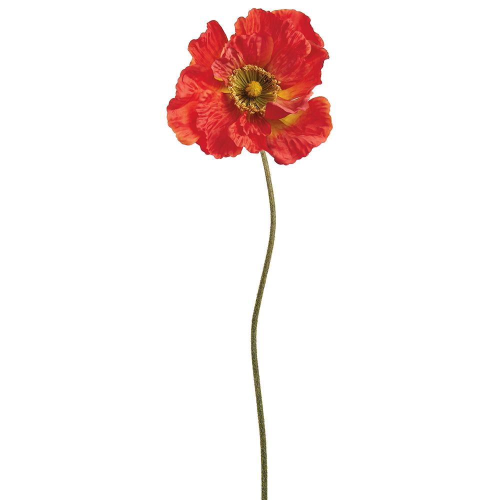30-inch artificial poppy spray with red polyester petals on a wire stem.