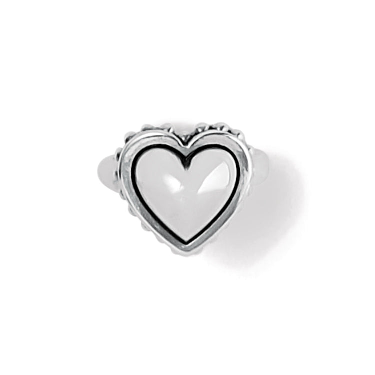 Silver plated bold heart ring with sculptural silver finish