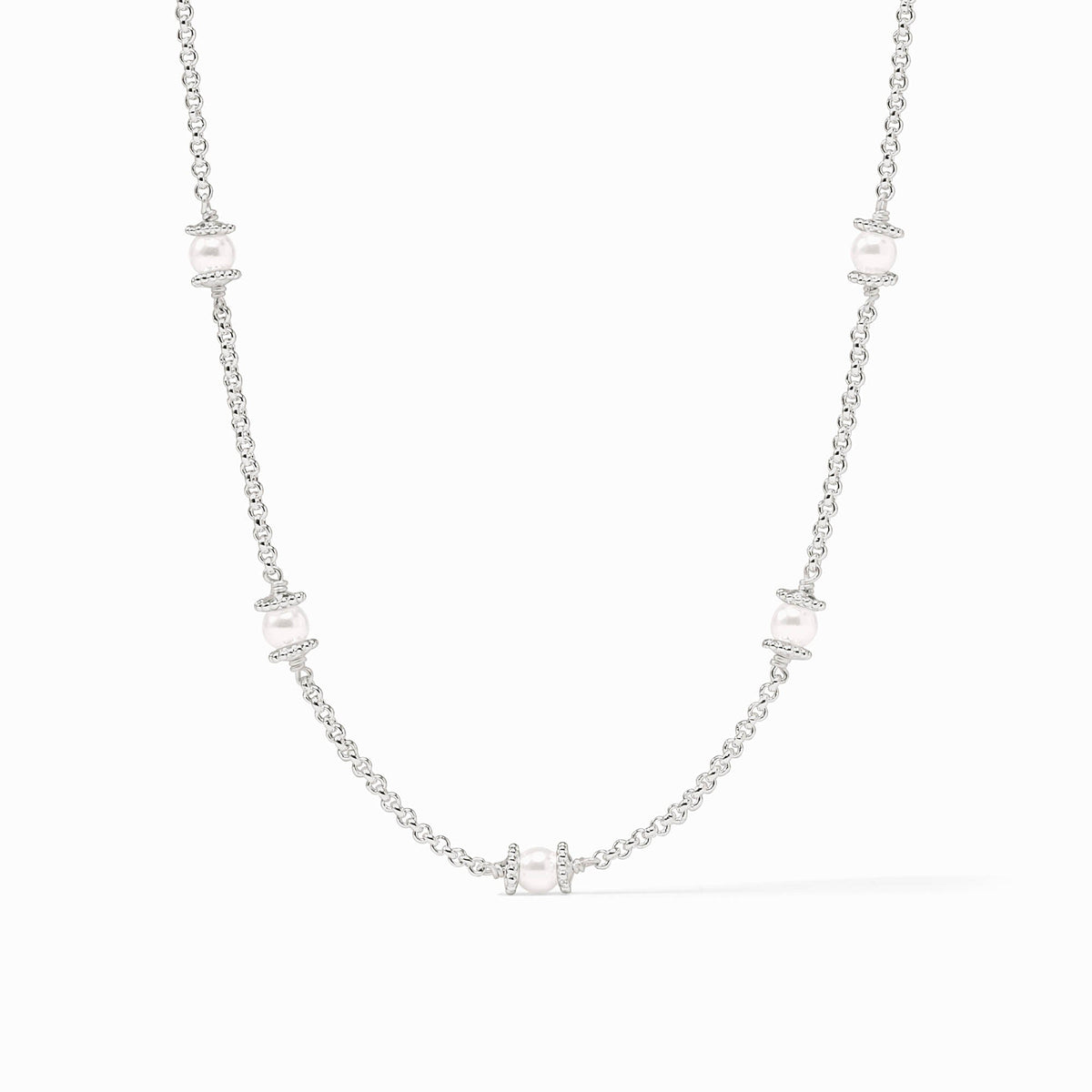 Silver plate adjustable necklace with shell pearl pendant featuring lobster clasp