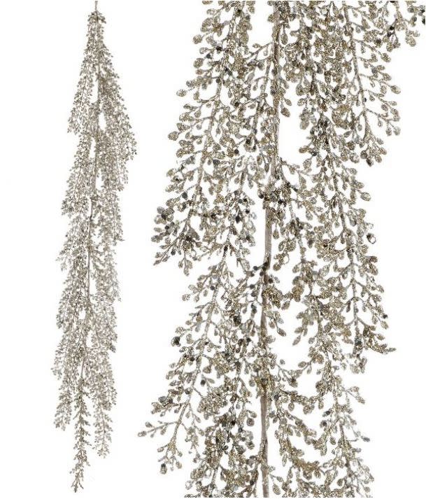 48-inch platinum glitter and sequin Artemesia garland with shimmering foliage.