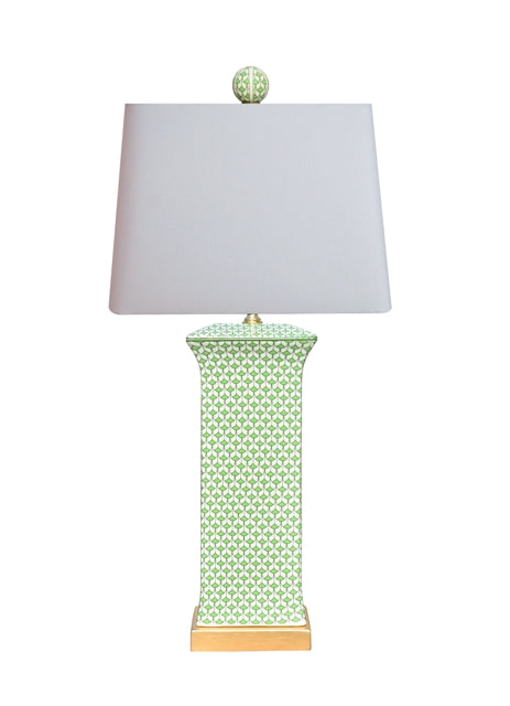 Porcelain lamp with green fish scale flat vase silhouette