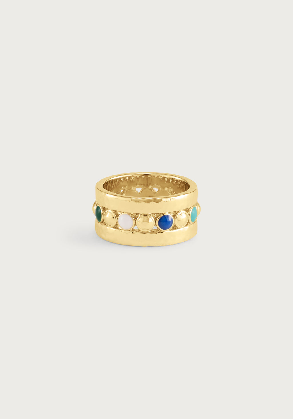 Milos Multicolor Ring in 18K gold plated brass with vibrant enamel dots in a wide band design.
