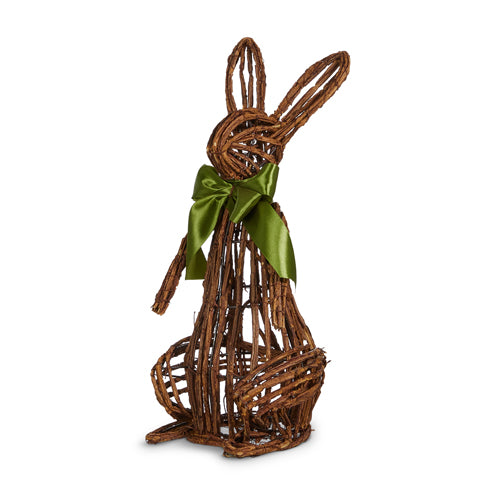 Open Vine Rabbit sculpture in twig, iron, and polyester with a natural silhouette measuring 15 inches high.