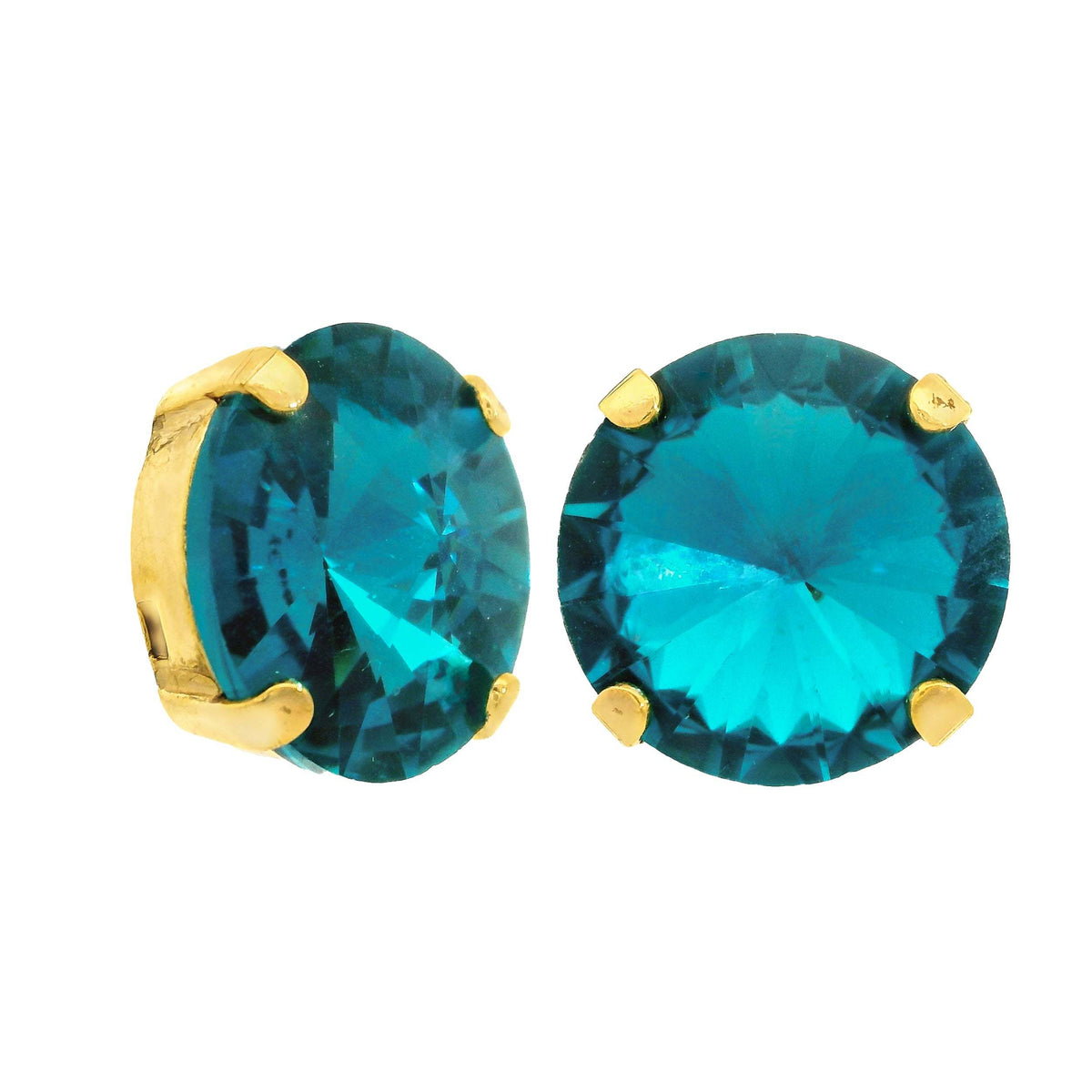 Antique gold-plated stud earrings with large round crystals on surgical steel posts