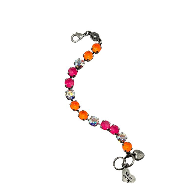 Classic Stillwater bracelet with orange, pink, and iridescent crystals on a silver-tone chain.