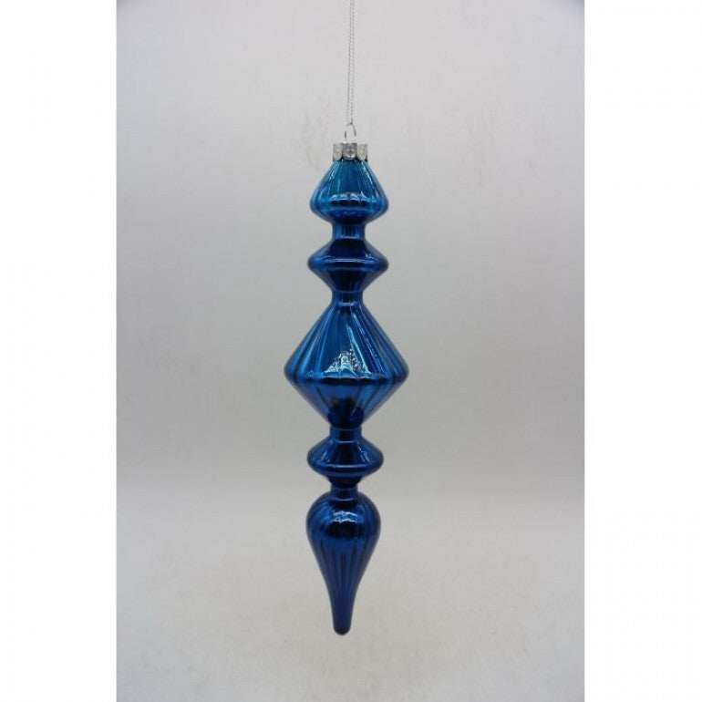 Shiny glass finial ornament with a reflective finish.