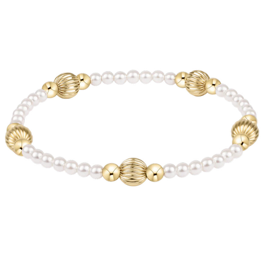 6mm pearl bracelet with a simple chain link design in white