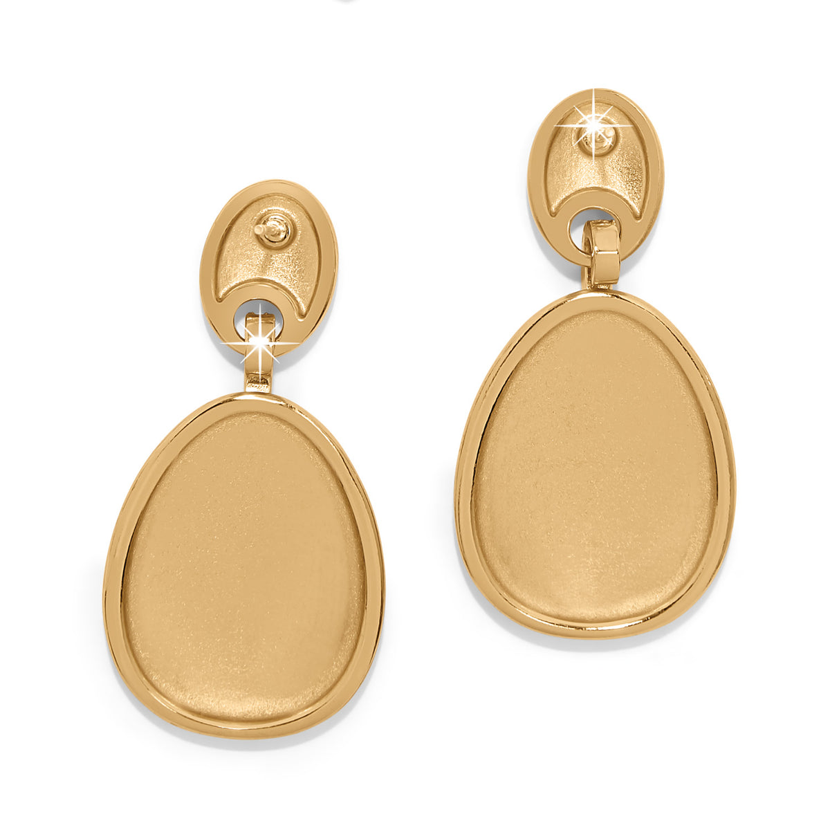 Gold plated Meridian Orbit Post Drop Earrings with a smooth oval drop and post back.