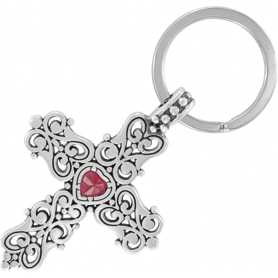Silver-plated German glass heart-shaped fob with red center detail