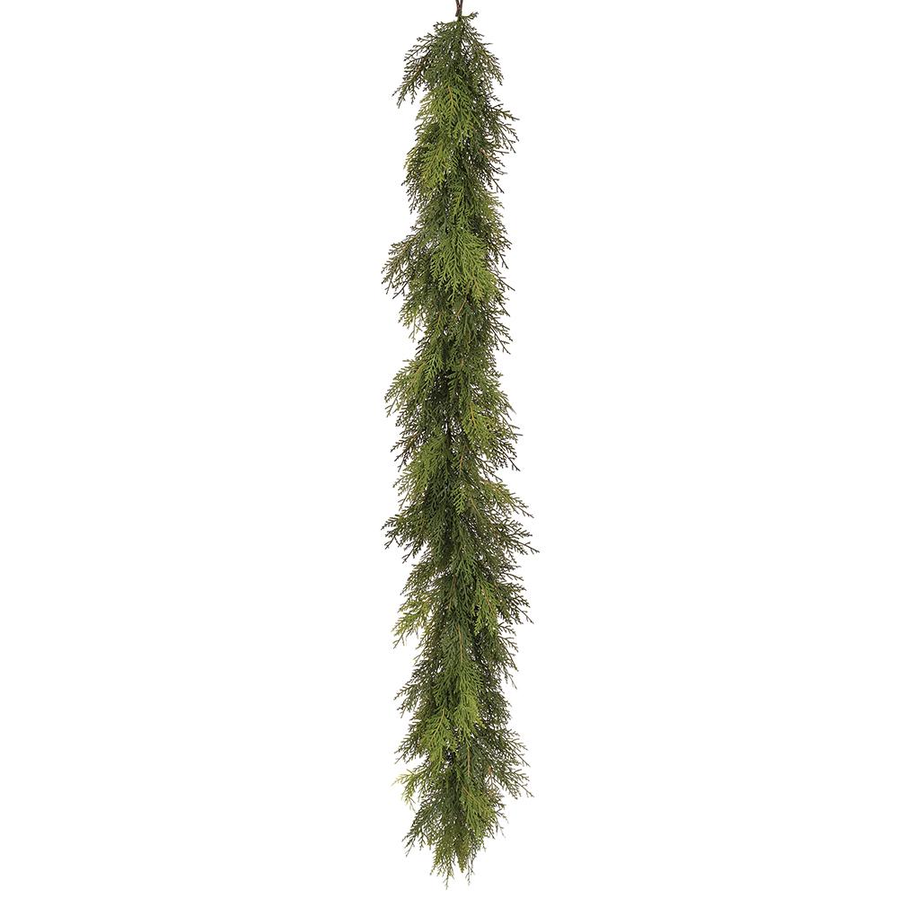 70.5-inch soft PE cedar garland in green with lush, natural-looking evergreen foliage.