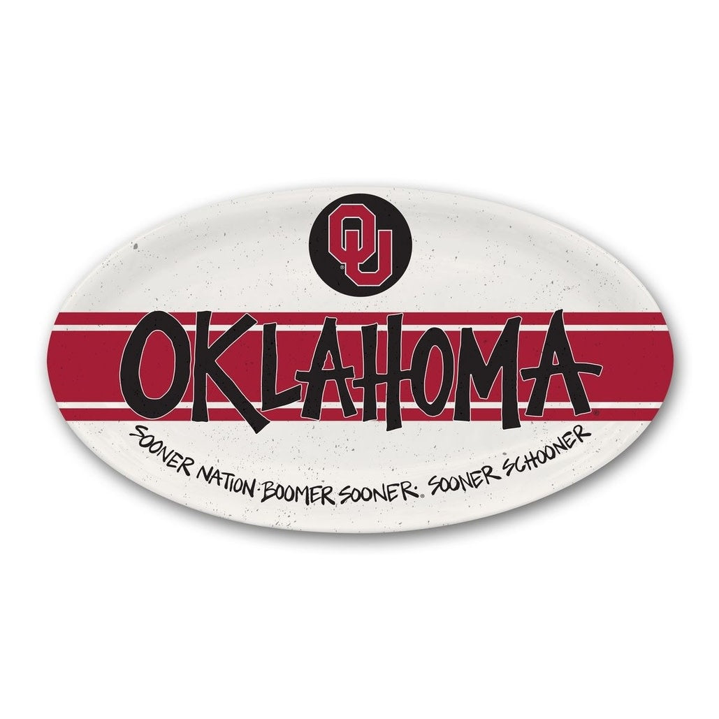 Oval dinner plate in Ok Univ Mel with a subtle mel pattern.