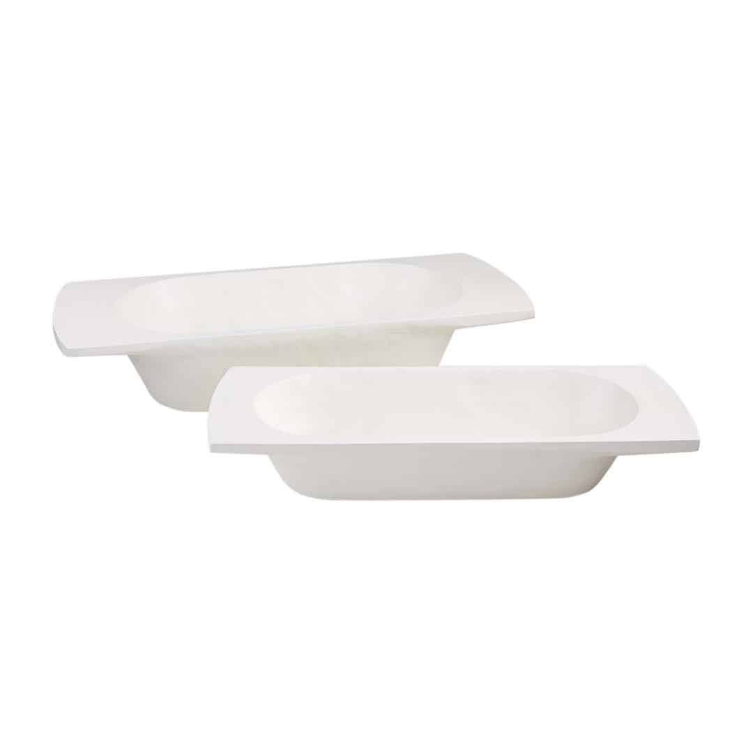 Two nested painted mango wood dough bowls with a natural grain finish.