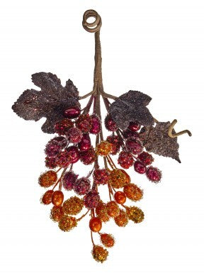 12 inch Beaded Charleston Grape Spray with burgundy and gold glittered grape clusters and leaves.