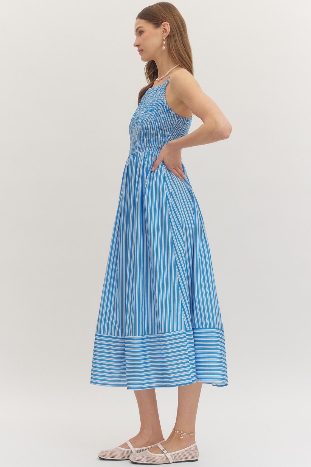 Kenzie Solid Striped Sleeveless Midi Dress