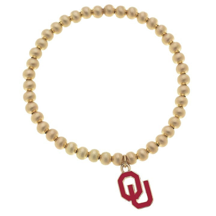 Oklahoma Sooners ball bead stretch bracelet in satin gold with enamel detailing