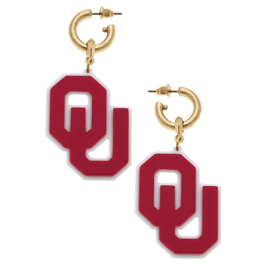 Oklahoma Sooners Resin Logo Drop Hoop Earring In Crimson