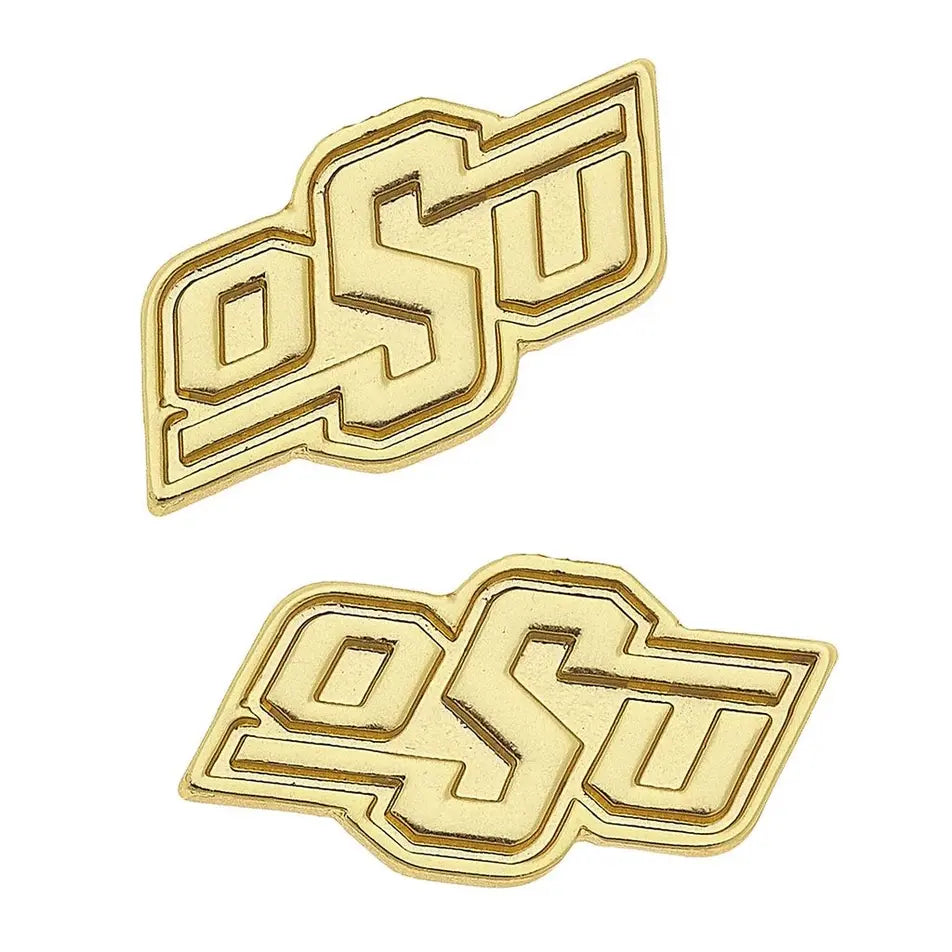 Oklahoma State Cowboys logo stud earrings with gold plating