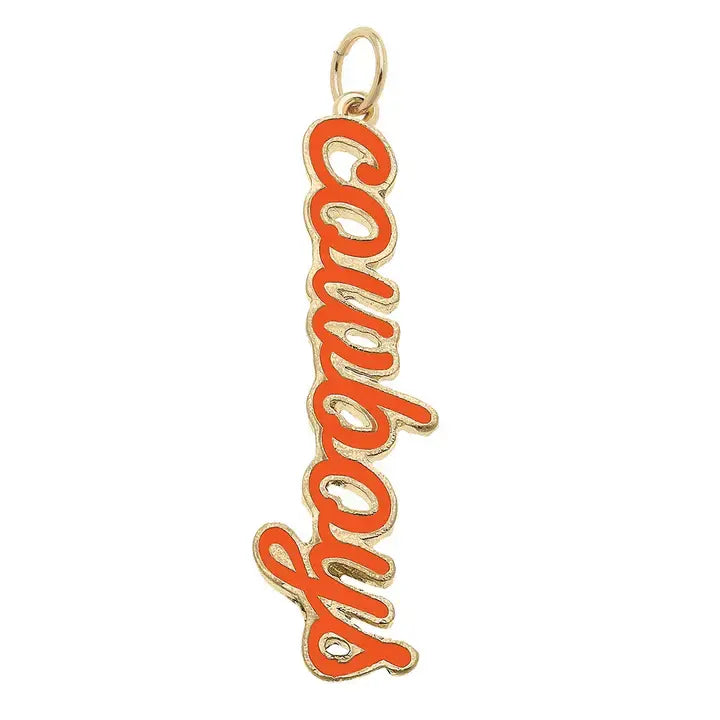 Oklahoma State Cowboys enamel script charm with gold plating