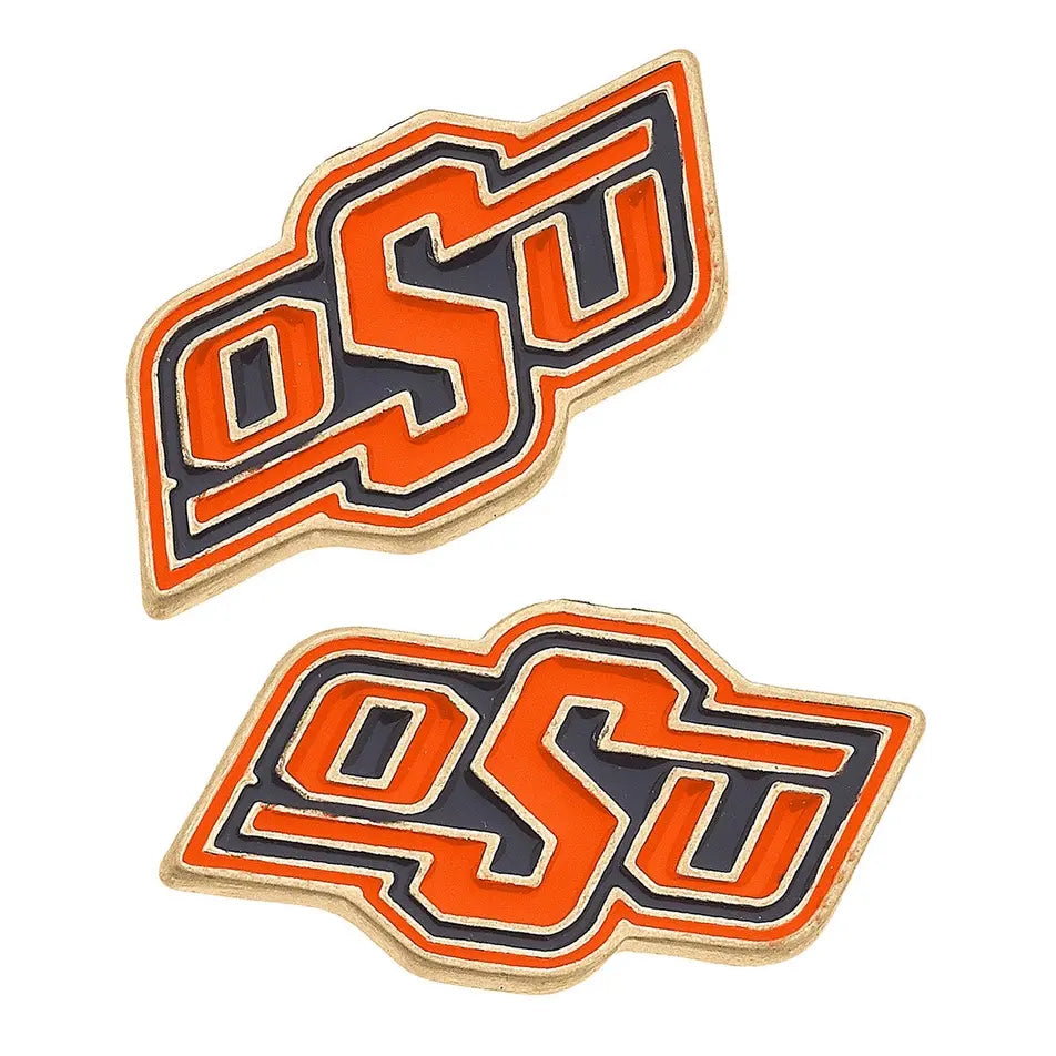 Oklahoma State Cowboys Enamel Stud Earrings in Orange/Black