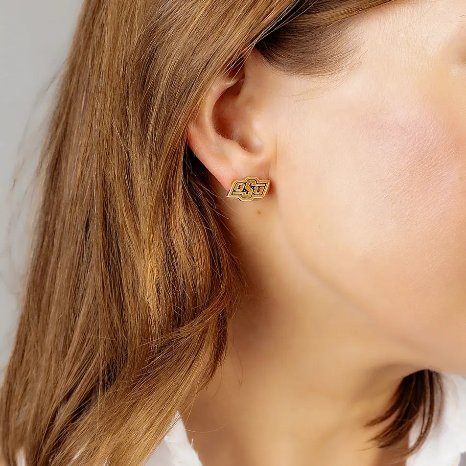 Oklahoma State Cowboys Enamel Stud Earrings in Orange/Black