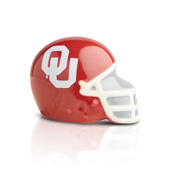 Mini Oklahoma University helmet replica in crimson with white detailing.