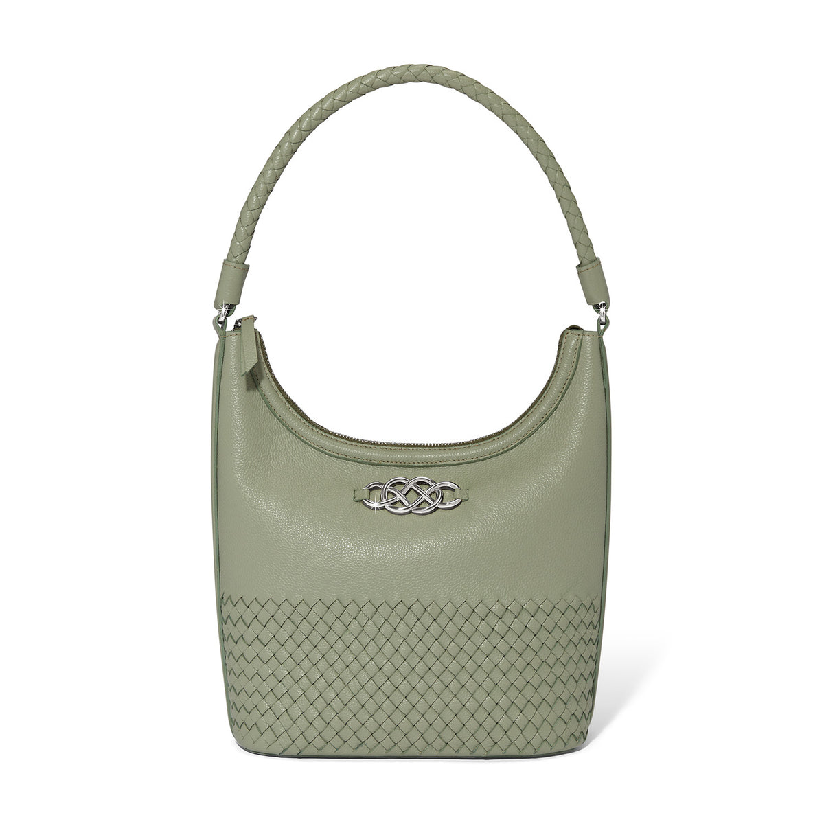 Sage-colored Delmar shoulder bag with structured silhouette.