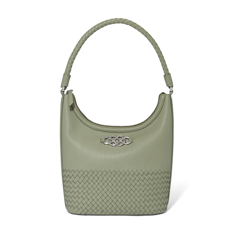 Sage-colored Delmar shoulder bag with structured silhouette.