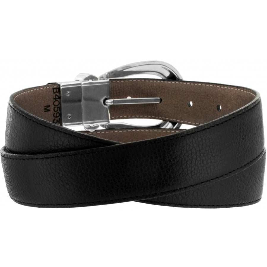 Black reversible leather belt with buckle closure