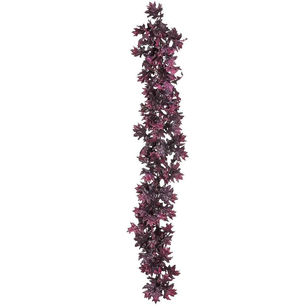 69-inch purple two-tone oak leaf garland made of polyester, plastic, and wire.