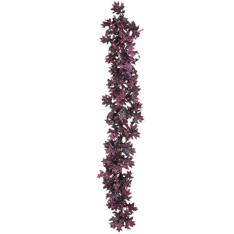 69-inch purple two-tone oak leaf garland made of polyester, plastic, and wire.