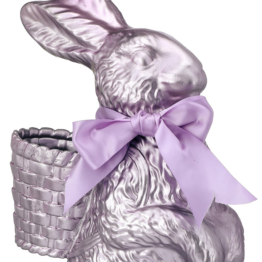 Standing resin bunny with lavender foil overlay in a chocolate-inspired finish