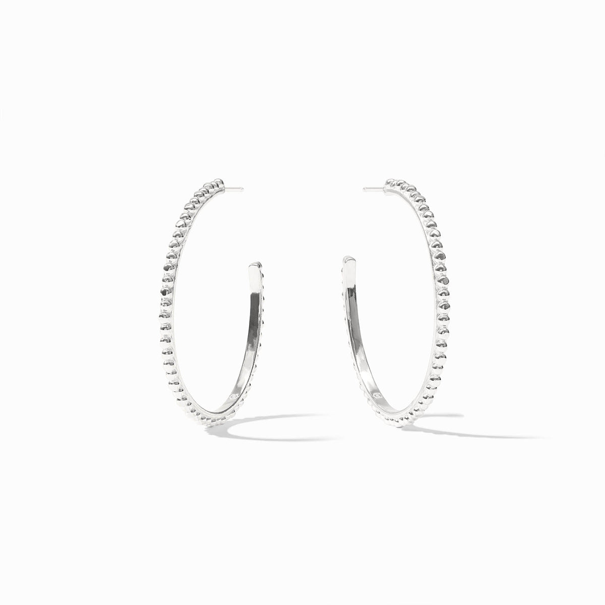 Pair of silver Colette Bead Hoop earrings with a textured beaded outer edge on a white background.