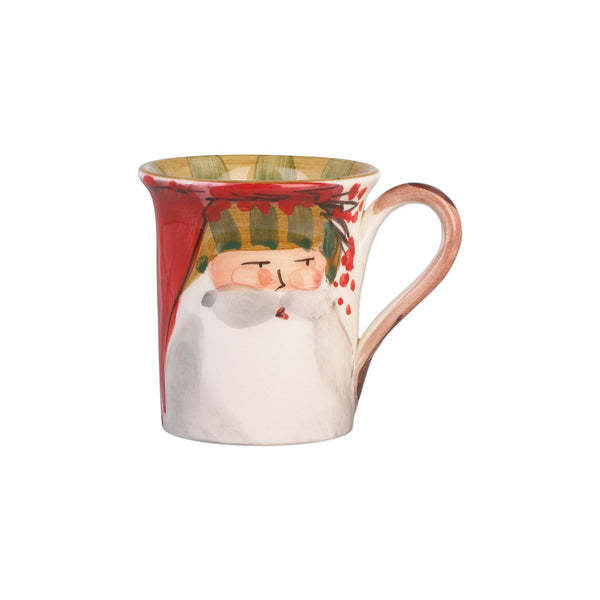 White Terra Bianca ceramic mug with handpainted Old St. Nick illustration by Alessandro Taddei.
