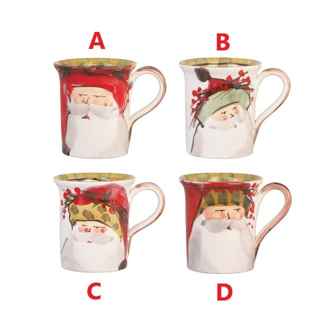 White Terra Bianca ceramic mug with handpainted Old St. Nick artisan design