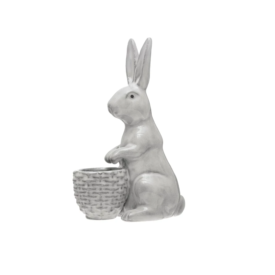 Stoneware Rabbit with Embossed Planter
