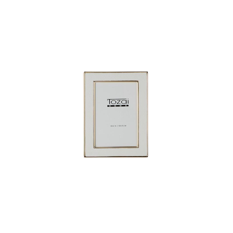 Astor Shagreen Photo Frame in white faux leather with gold steel trim and glass insert.