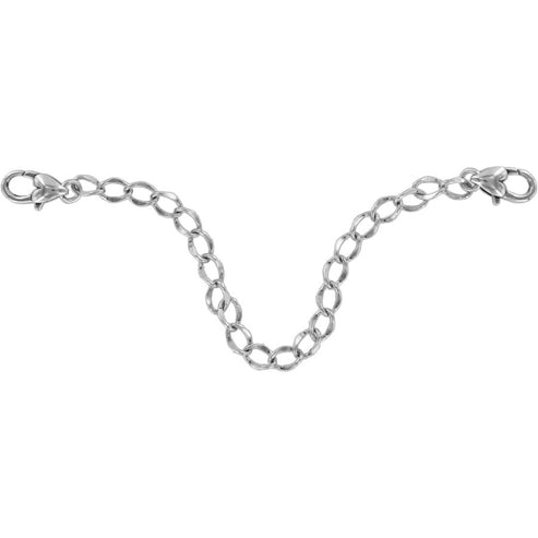 Silver plated lobster claw necklace extender chain measuring six inches in length.
