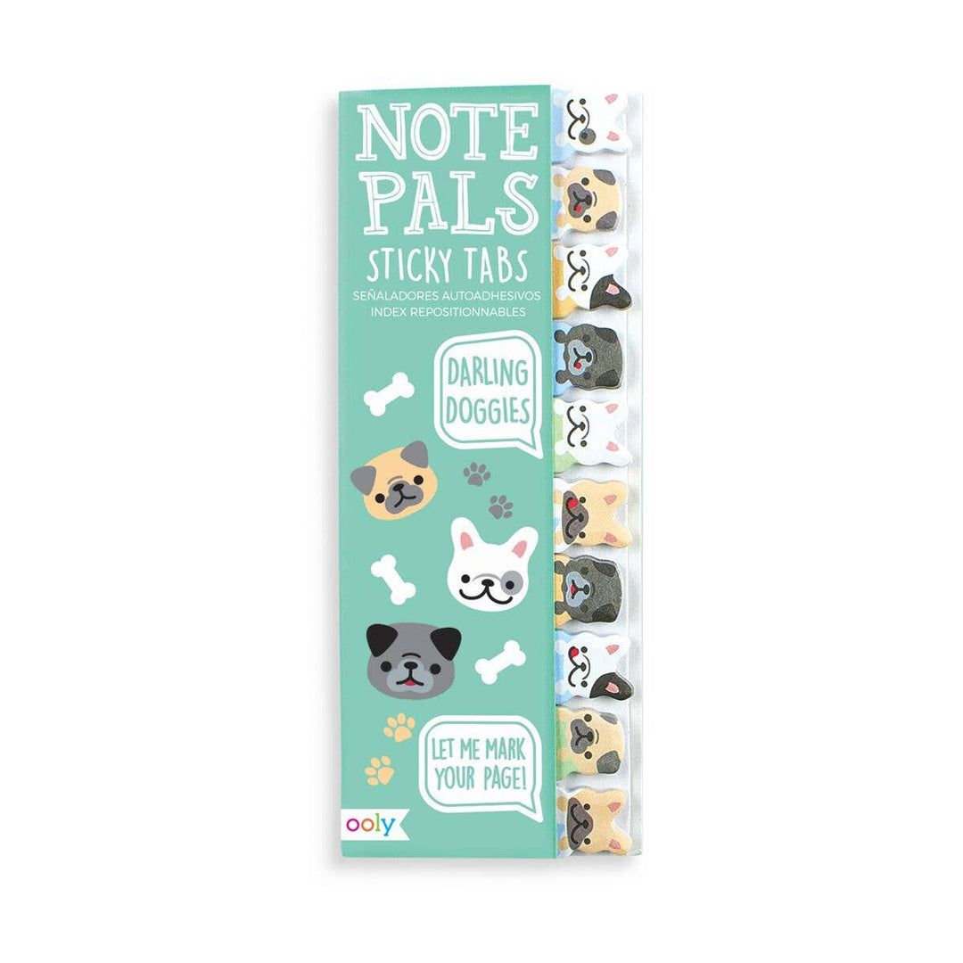 Ooly Note Pals sticky tabs featuring pug and French bulldog designs on a teal background.