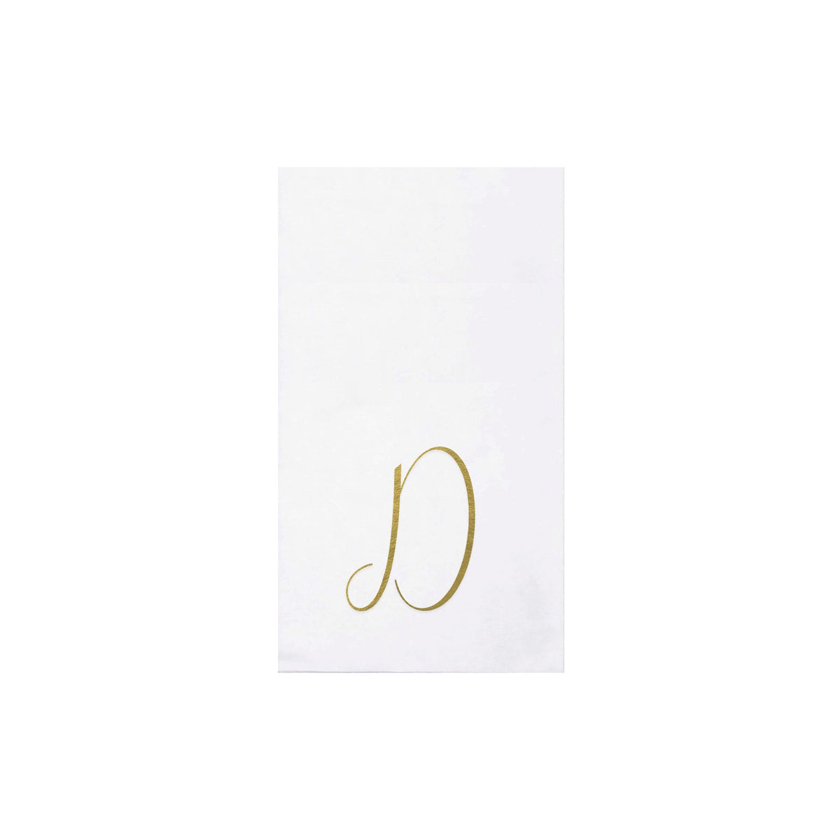 Folded gold monogram guest towels made from absorbent spunlace material.