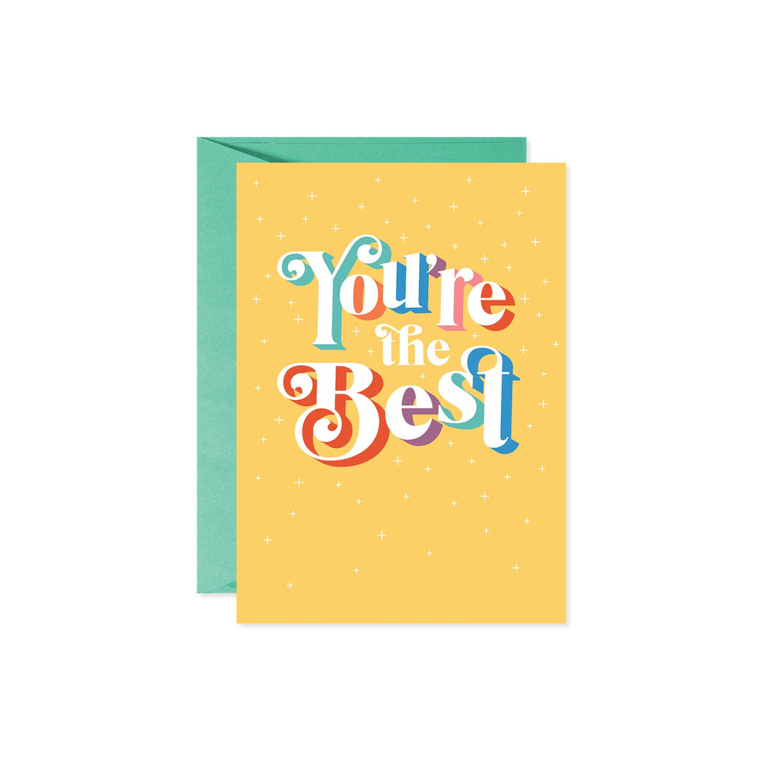White 'You're The Best' thanks card with gold foil text on a clean background.