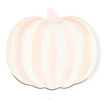 Rosy Check Pumpkin Ceramic Dessert Plate with pink and white hand-painted stripes.