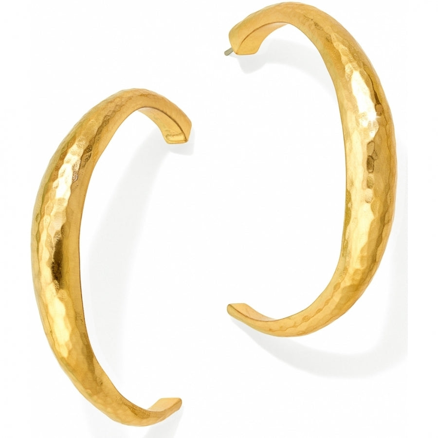 Brushed gold hammered hoop earrings with post backs