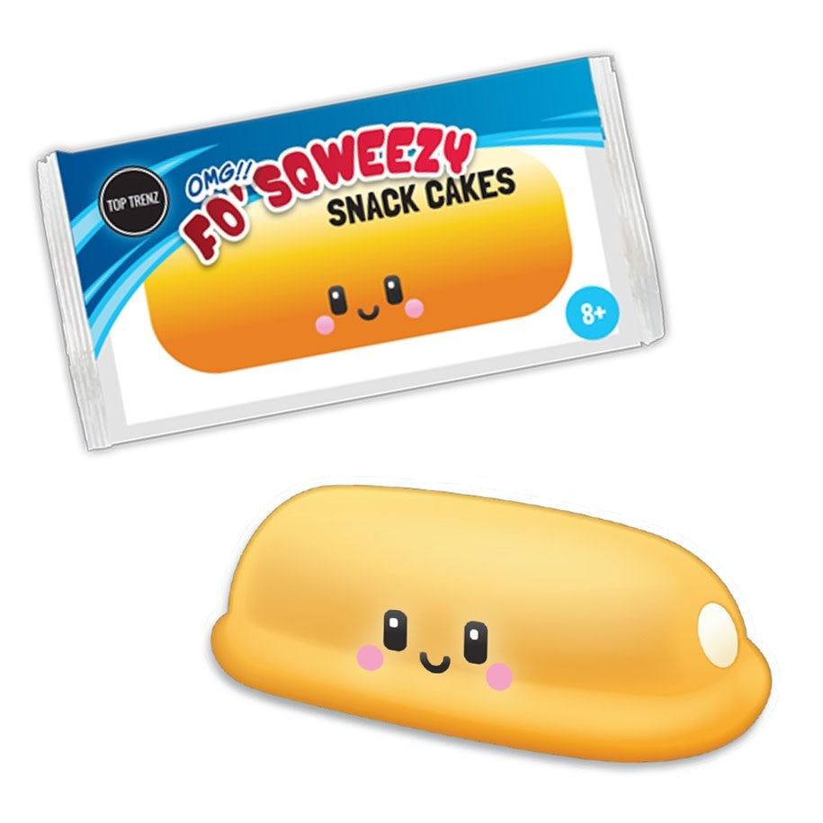 Yellow cream cake squish toy with soft outer shell and gooey foam filling