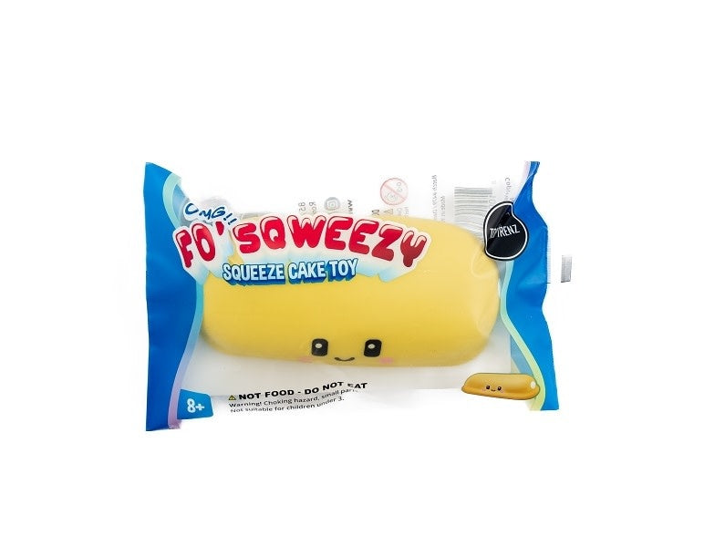 Yellow cream cake squish toy with soft foam filling