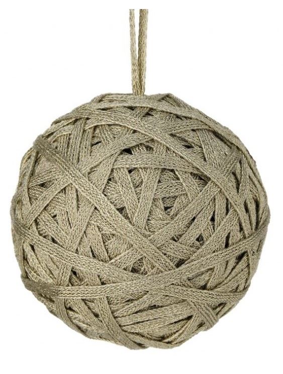 4.5-inch metallic thread ball ornament with a reflective silver finish.