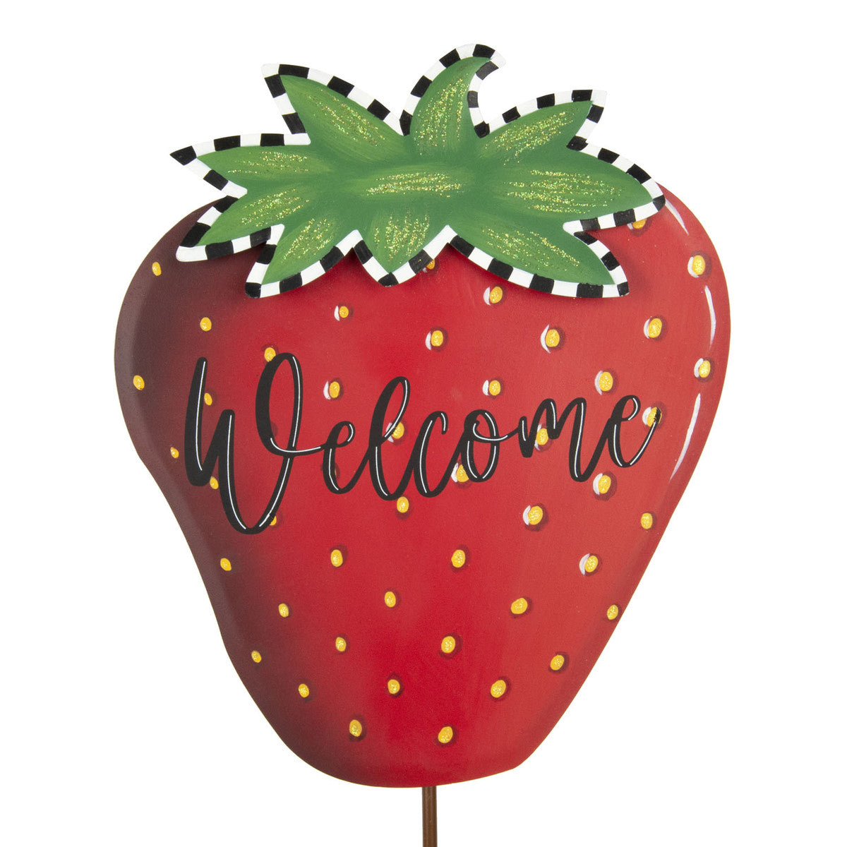Welcome Strawberry scented candle in a clear glass jar with white wax.