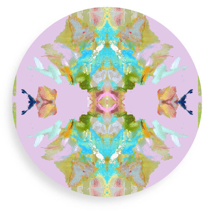 Four-inch diameter lavender stained glass coaster made of acrylic with a circular shape.