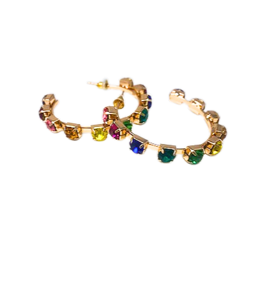 Colorful half hoop earrings with a vibrant gradient finish.
